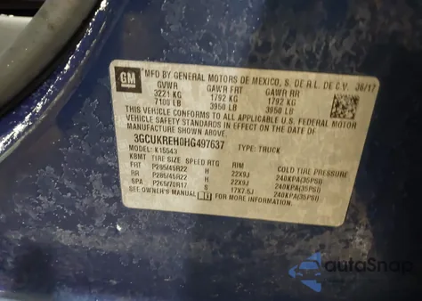 2017 Chevrolet Silverado 1500 1Lt z USA, uszkodzony, nr VIN 3GCUKREH0HG497637